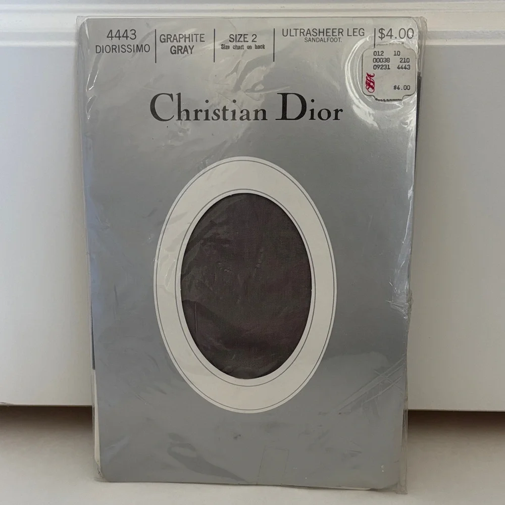 Vintage Christian Dior Pantyhose Graphite Gray 4443 Ultrasheer Sandle Toe Size 2